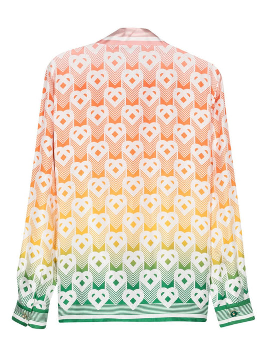Heart monogram-print silk shirt