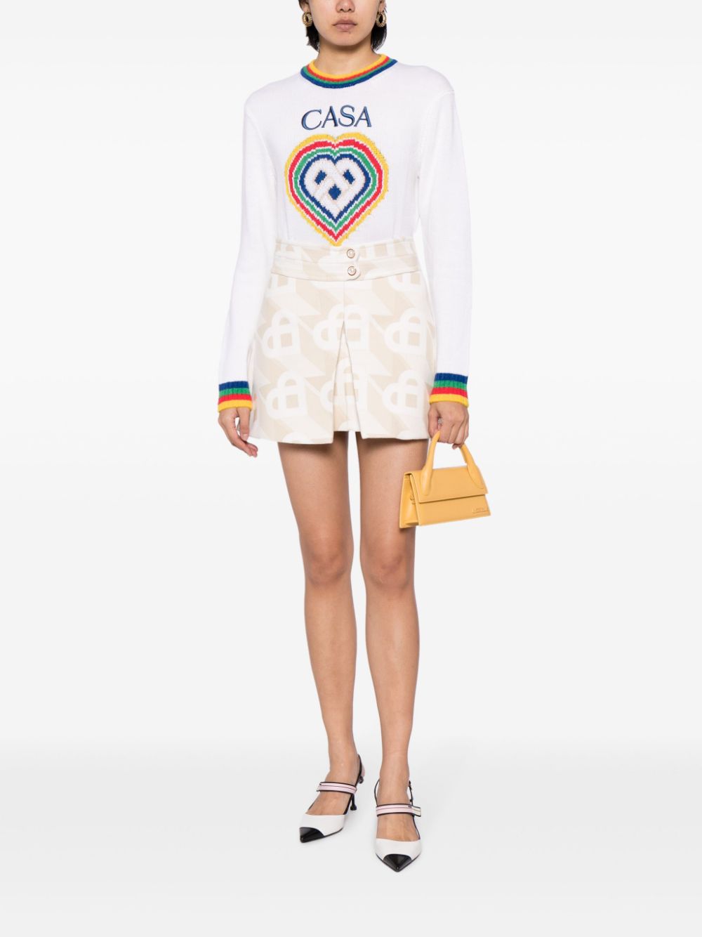monogram-pattern wool-blend skirt
