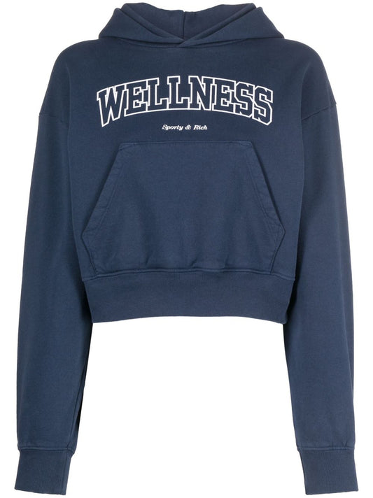 sweat à capuche court en coton avec logo imprimé