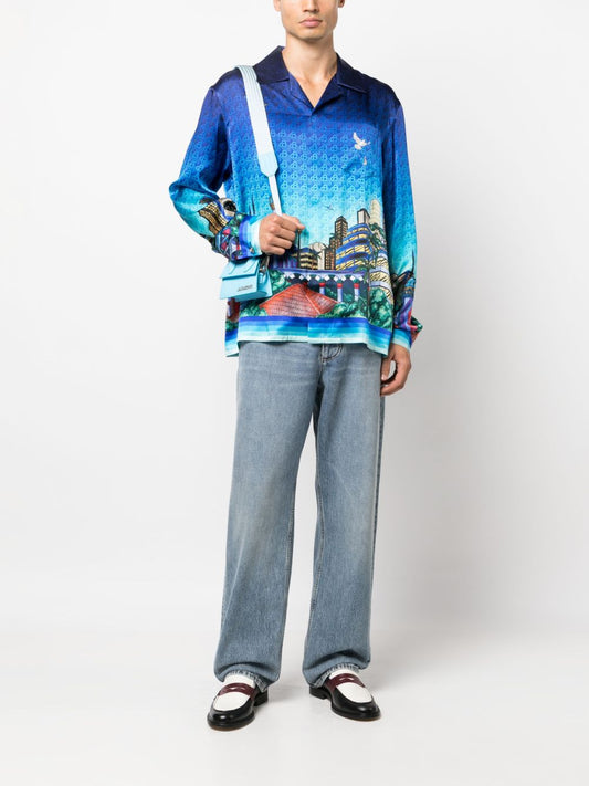Cuban-collar silk shirt