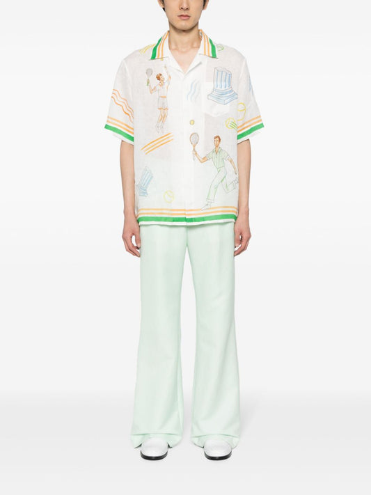 logo-print linen shirt