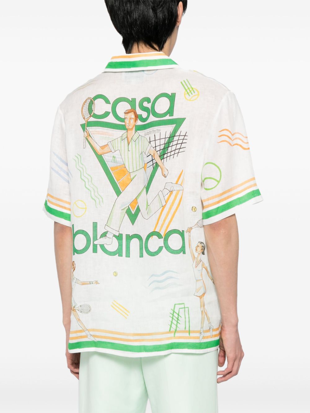 logo-print linen shirt
