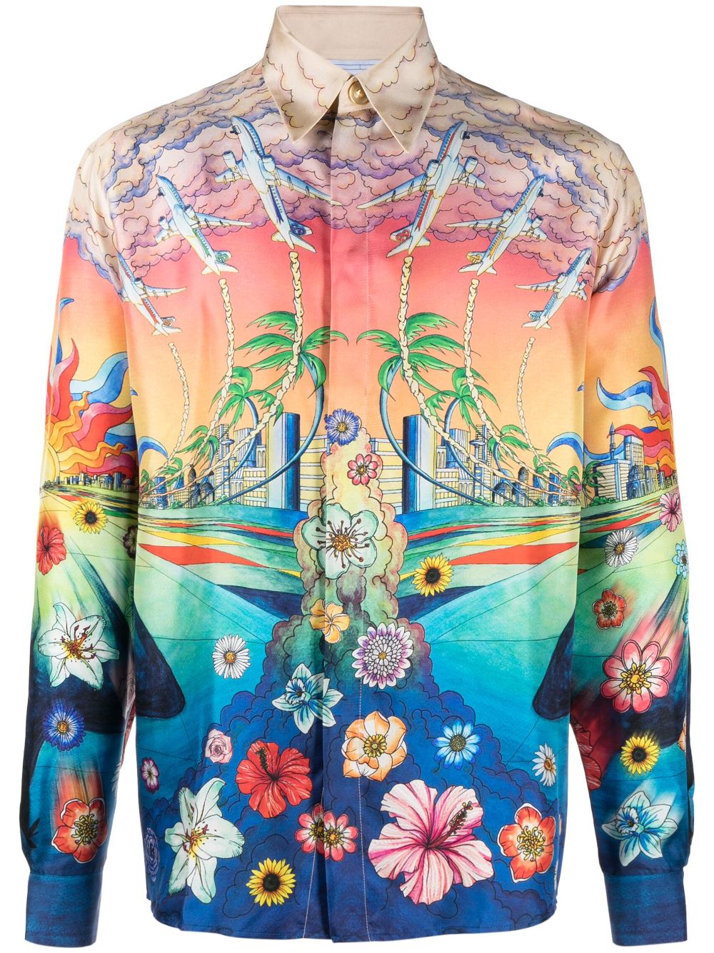 graphic-print silk shirt