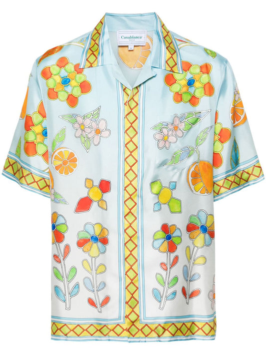 Chemise en soie à fleurs Yoruba