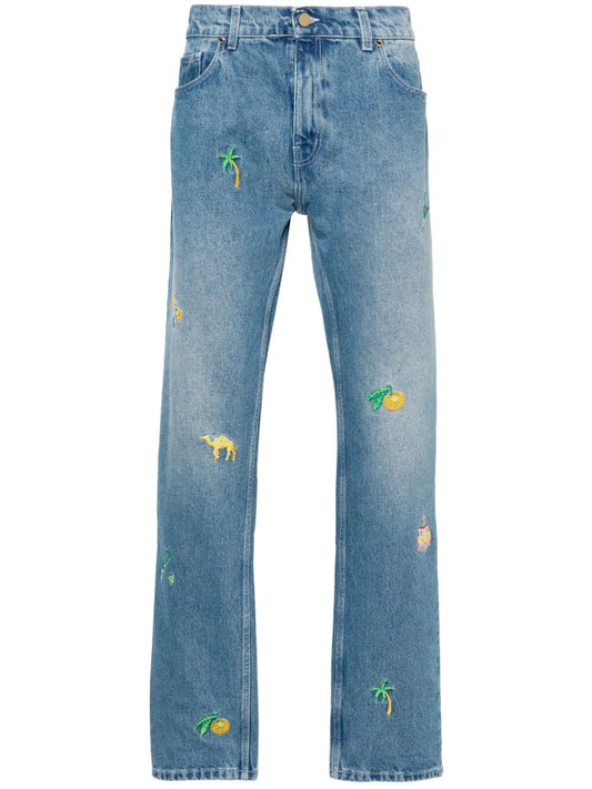 jean coupe droite en coton à motif brodé