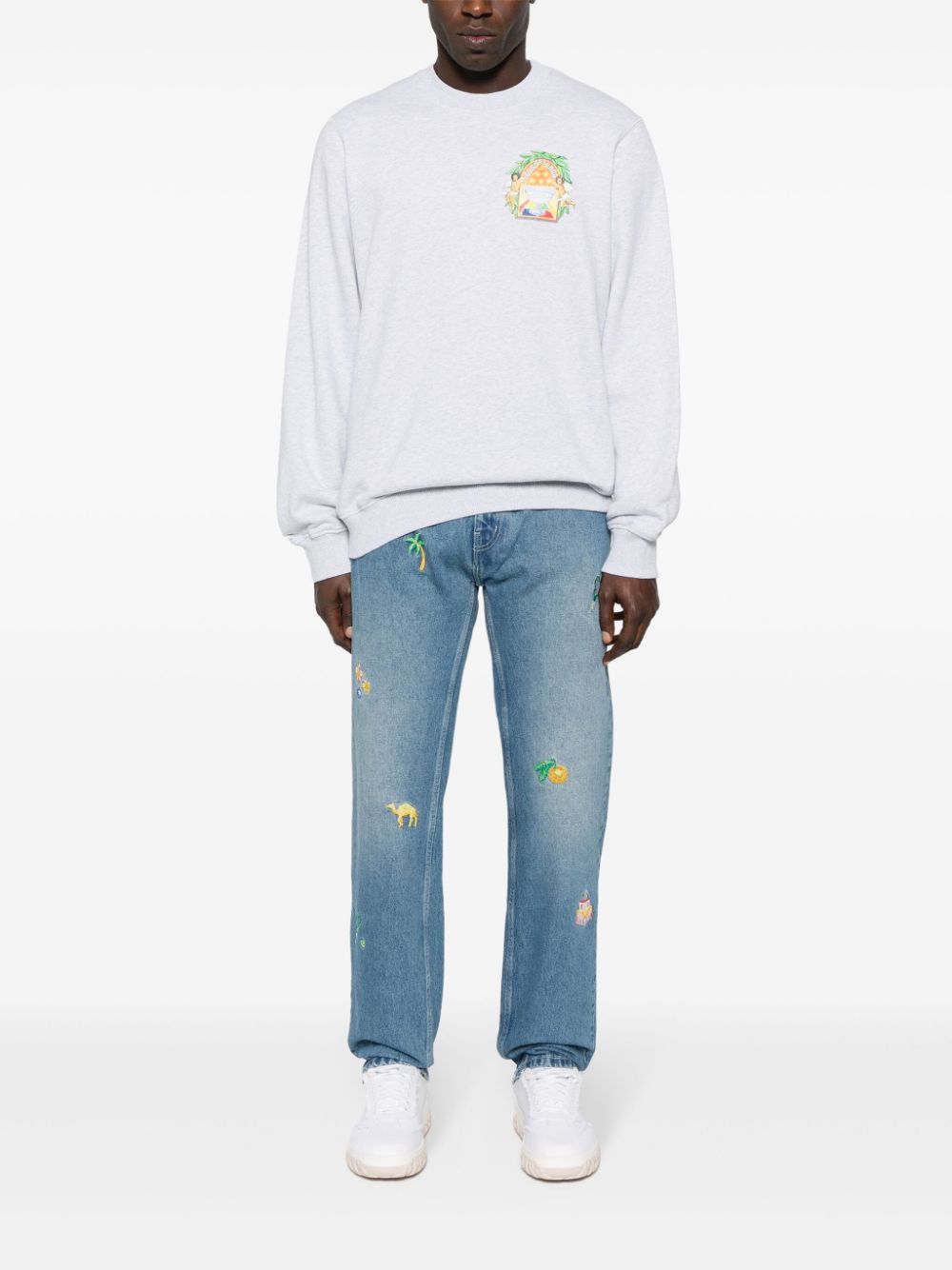 jean coupe droite en coton à motif brodé