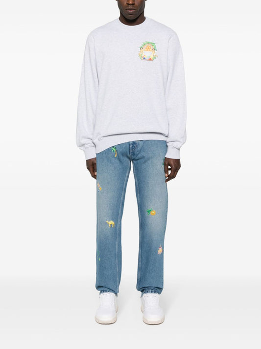 jean coupe droite en coton à motif brodé