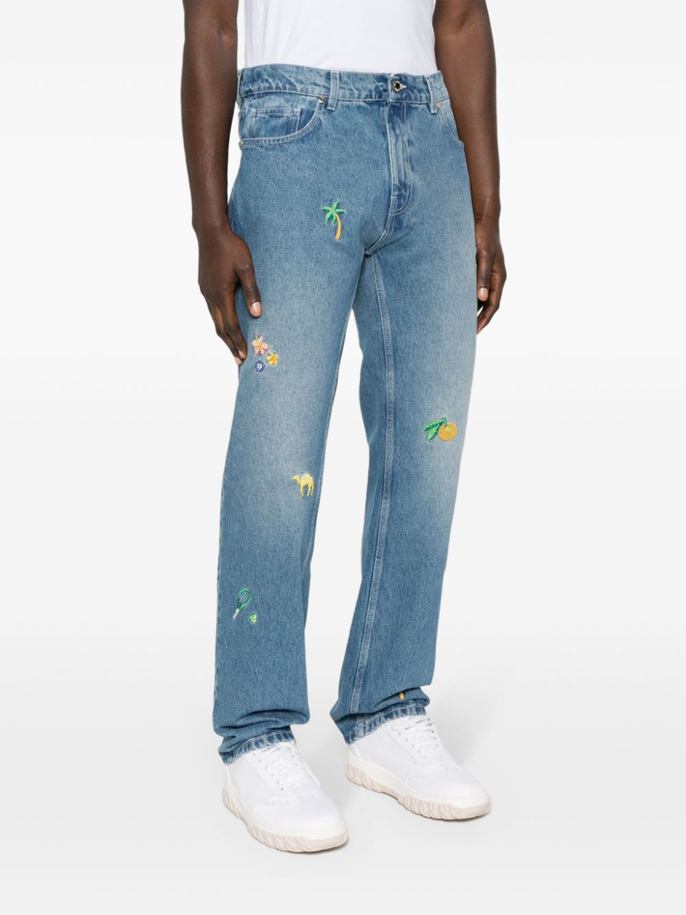 jean coupe droite en coton à motif brodé