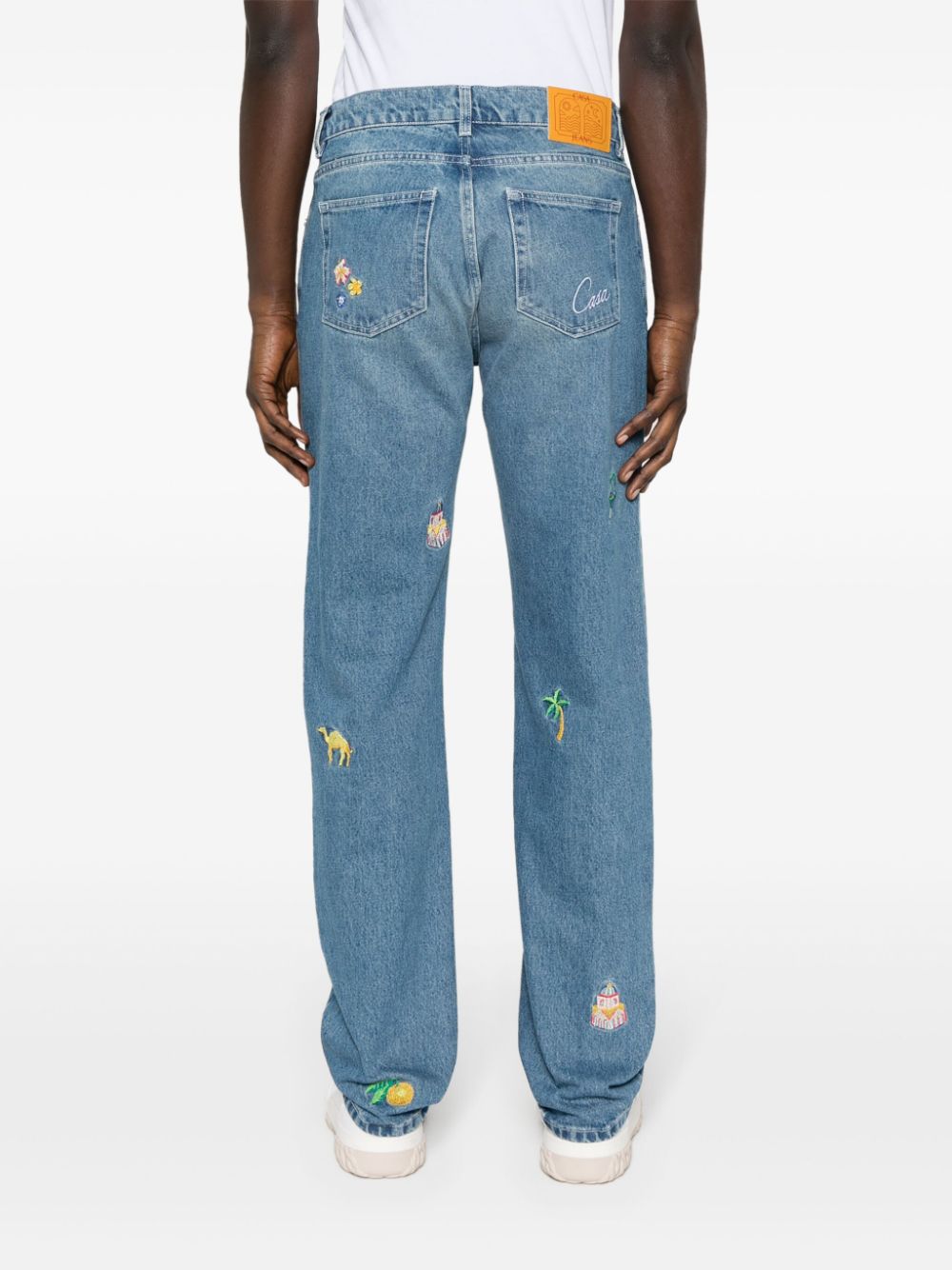 jean coupe droite en coton à motif brodé