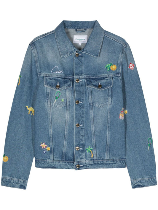 veste en jean à motif brodé