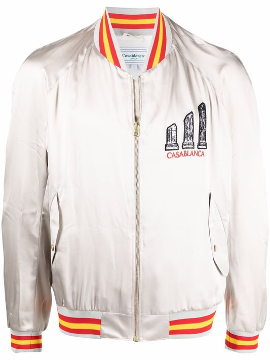 embroidered zip-up bomber jacket