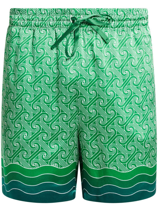 short en soie à imprimé géométrique