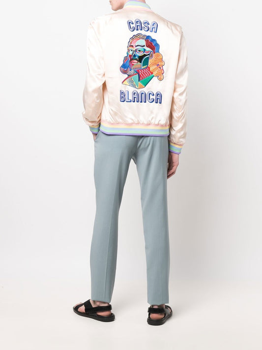 silk logo-embroidered bomber jacket