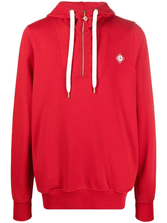 Sweat à capuche à col zippé avec patch logo