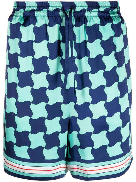 Short en soie à imprimé mosaïque de piscine