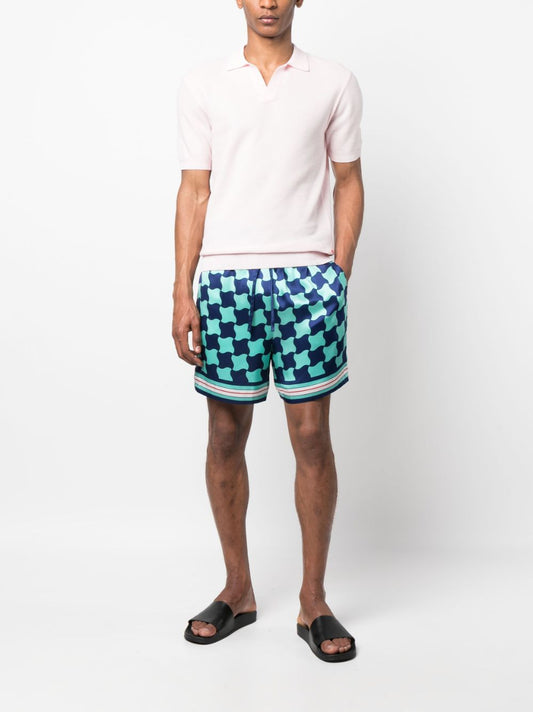 Short en soie à imprimé mosaïque de piscine