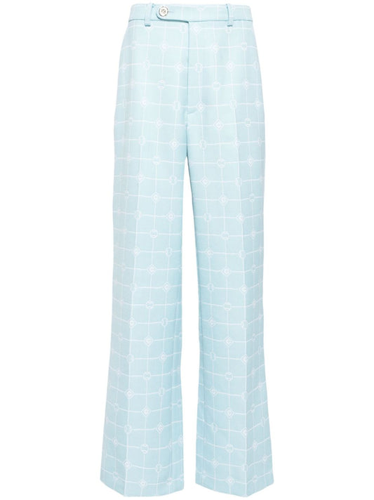 Pantalon en laine jacquard monogramme cœur