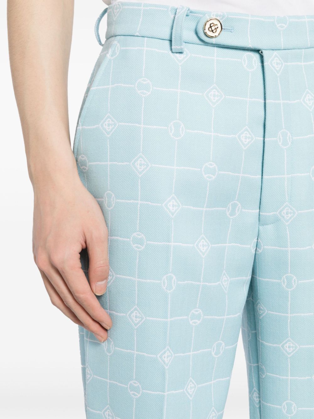 Pantalon en laine jacquard monogramme cœur