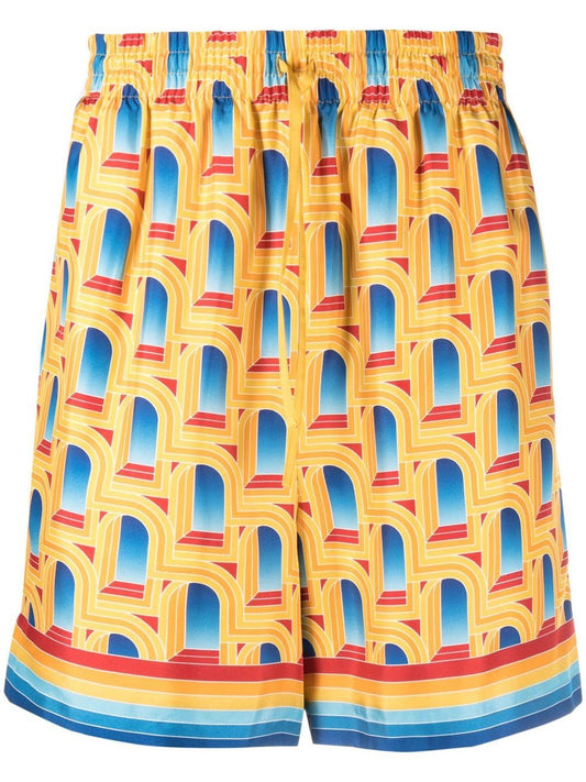 short en soie à imprimé graphique