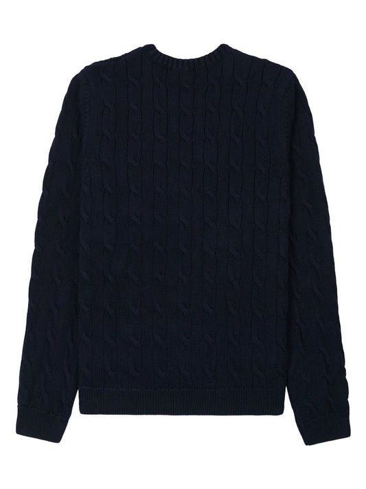 embroidered-logo cable knit jumper